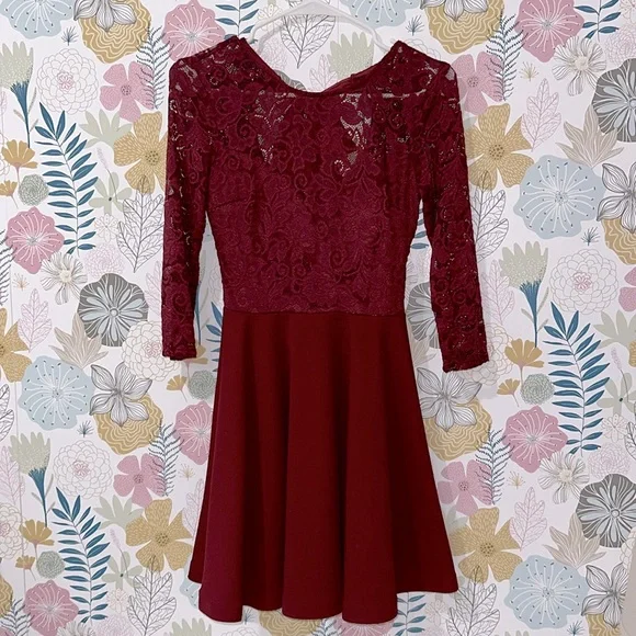 B Darlin Dresses B Darlin Burgundy Lace Skater Dress Size